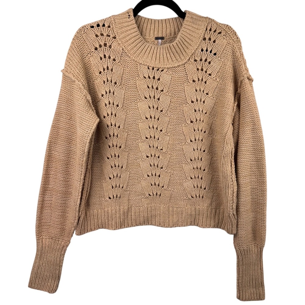 NEW NWT Free People Sweater Bell Song Beige Medium Sandcastle Knit Mock Neck - Picture 2 of 16